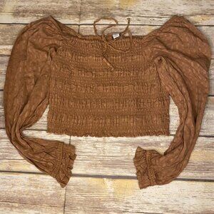 American Eagle, Brown Long Sleeve Crop‎ Top with Ruffle Sleeves-size medium